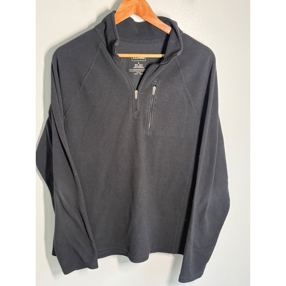 LL Bean Mens Quarter Zip Fleece Pullover Black L Long Sleeve Chest Pocket 27244